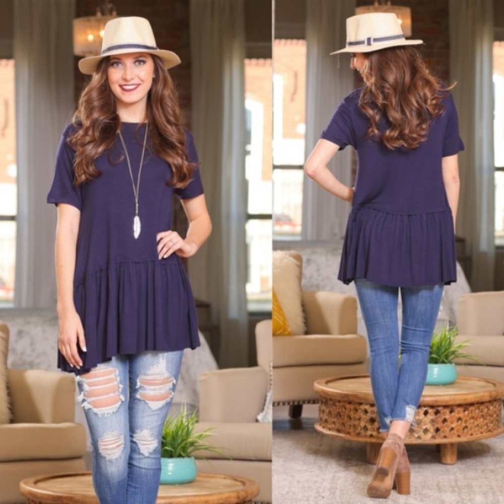 Navy Ruffle Hem Tunic - Picture 3 of 3